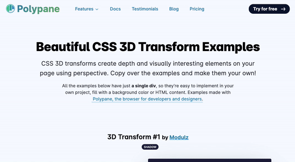 Polypane CSS 3D Transform Examples